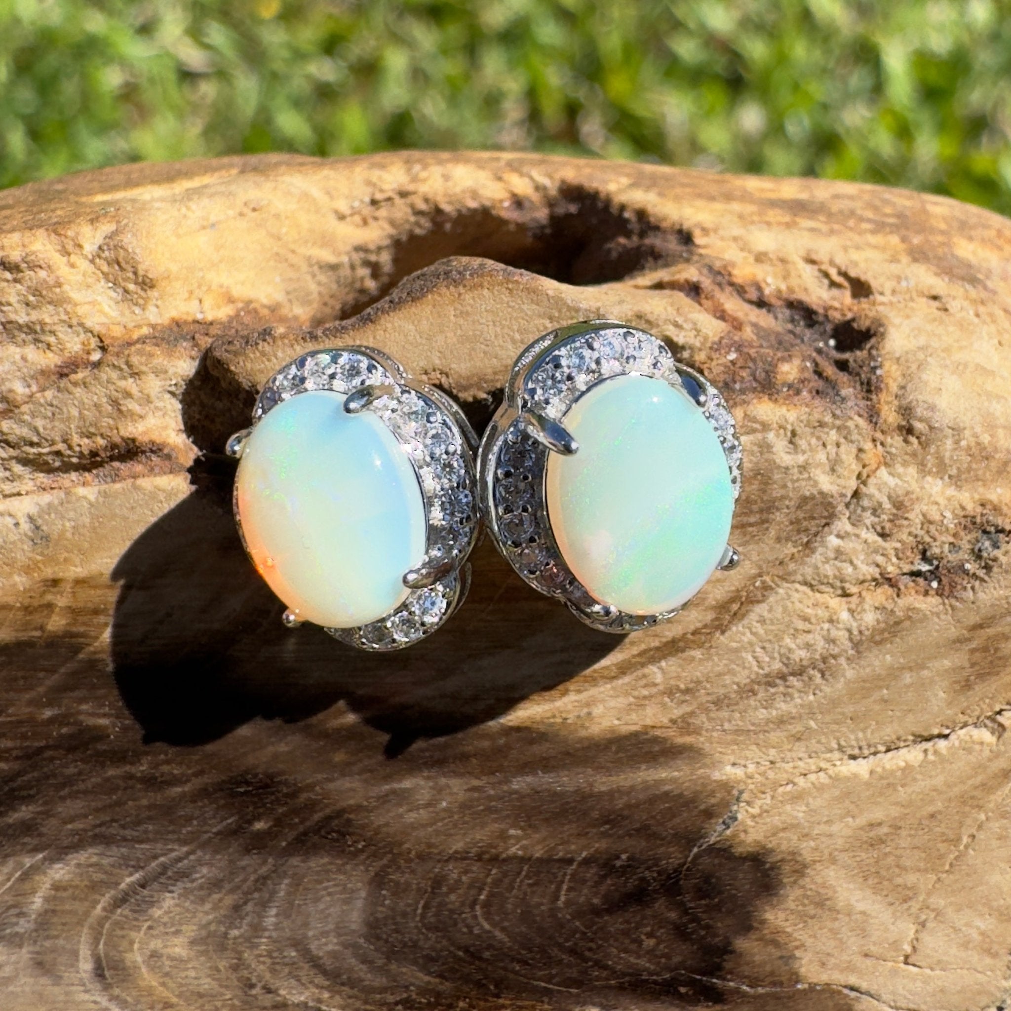 Ocean Road Mist ~ 1.4ct Solid Lightning Ridge Opal 925 Silver Earrings