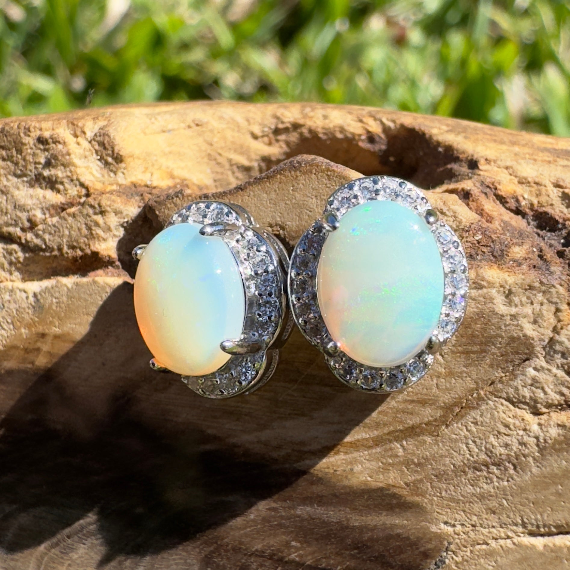Ocean Road Mist ~ 1.4ct Solid Lightning Ridge Opal 925 Silver Earrings
