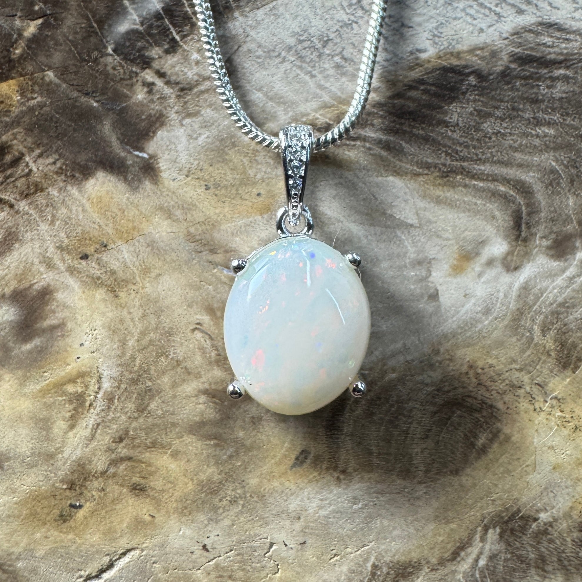 Opal Drift ~ 2.1ct Solid Coober Pedy Opal 925 Sterling Silver Pendant Necklace