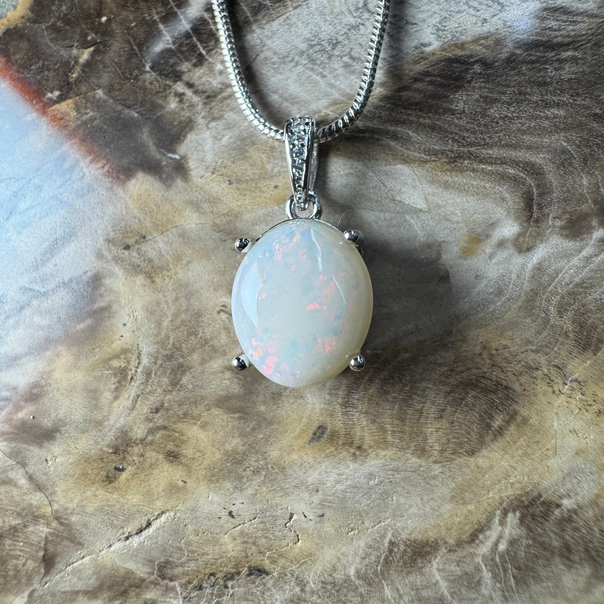 Opal Drift ~ 2.1ct Solid Coober Pedy Opal 925 Sterling Silver Pendant Necklace