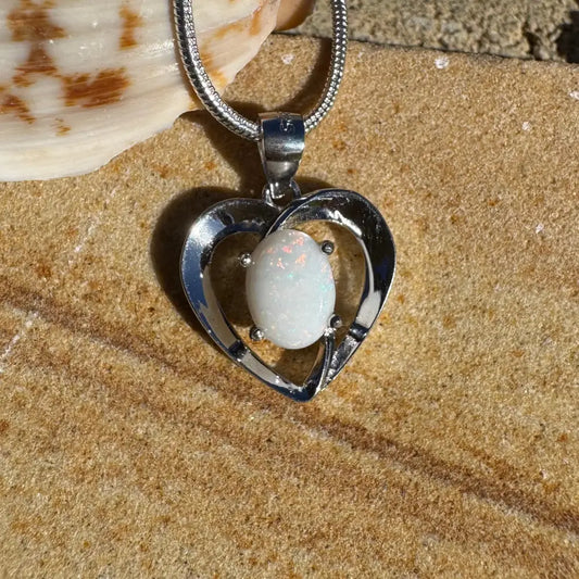 Silver heart pendant with 0.9ct Coober Pedy Opal from the Opal Love handcrafted necklace