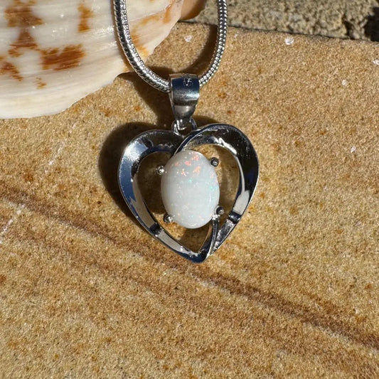'Opal Love' ~ Handcrafted 0.9ct Solid Coober Pedy Opal 925 Sterling Silver Pendant Necklace