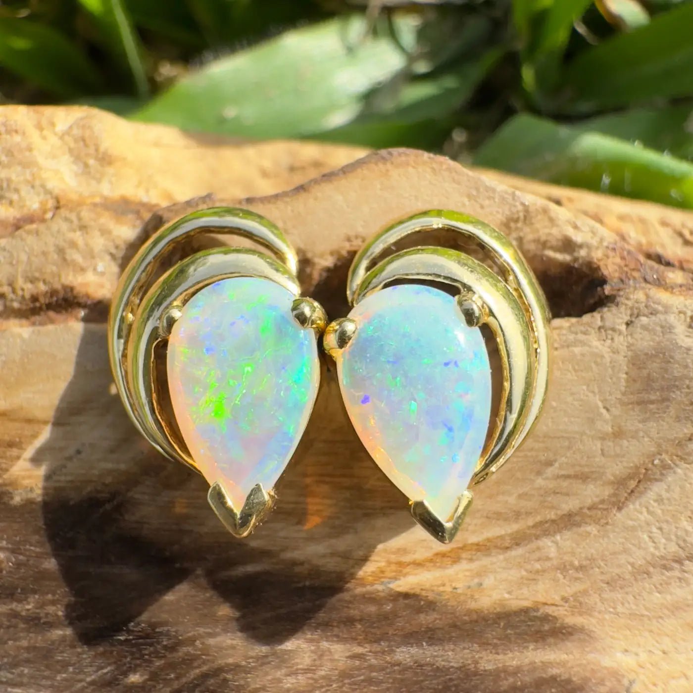 'Outback Aurora' ~ Handcrafted 14ct Solid Gold Lightning Ridge Opal Earrings