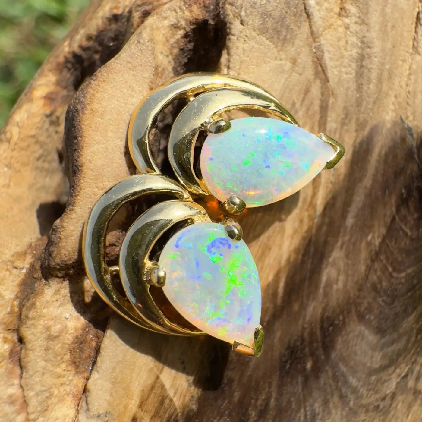 'Outback Aurora' ~ Handcrafted 14ct Solid Gold Lightning Ridge Opal Earrings