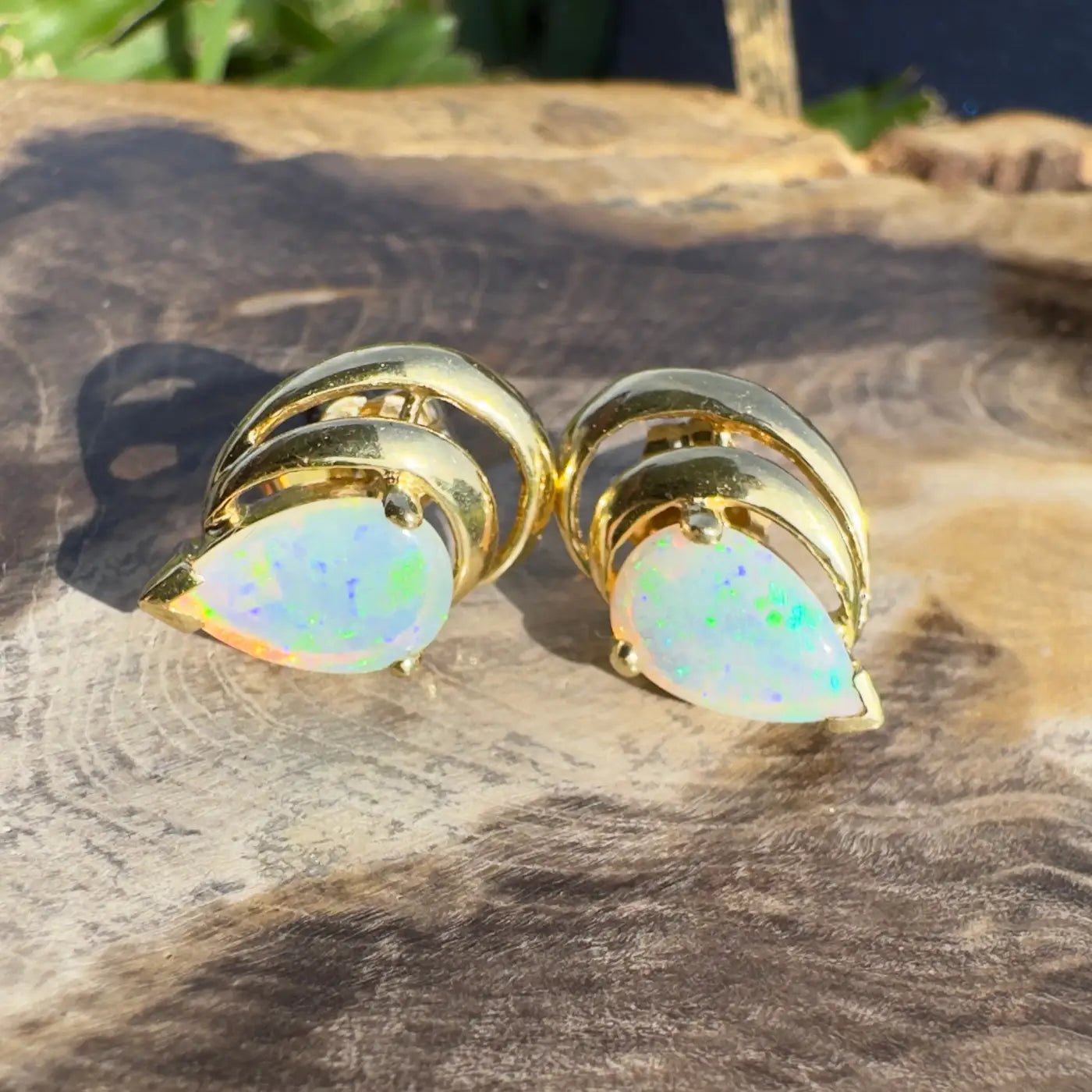 'Outback Aurora' ~ Handcrafted 14ct Solid Gold Lightning Ridge Opal Earrings