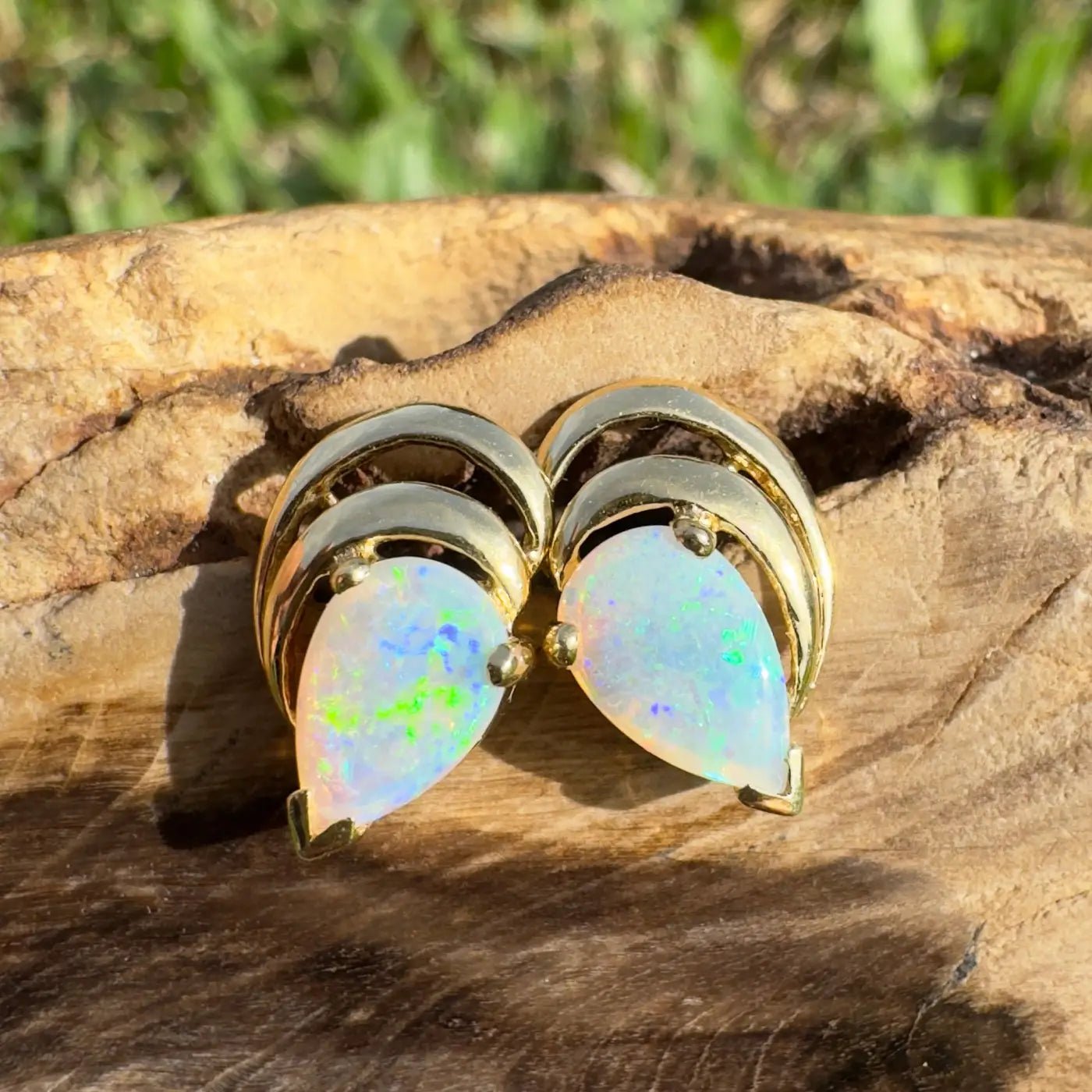 'Outback Aurora' ~ Handcrafted 14ct Solid Gold Lightning Ridge Opal Earrings