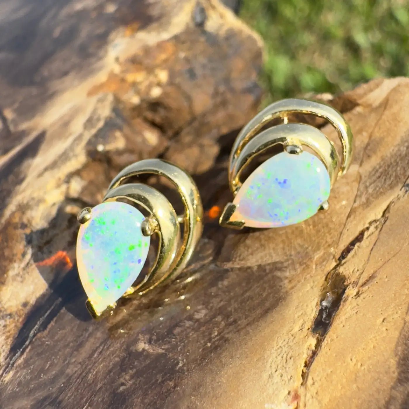 'Outback Aurora' ~ Handcrafted 14ct Solid Gold Lightning Ridge Opal Earrings