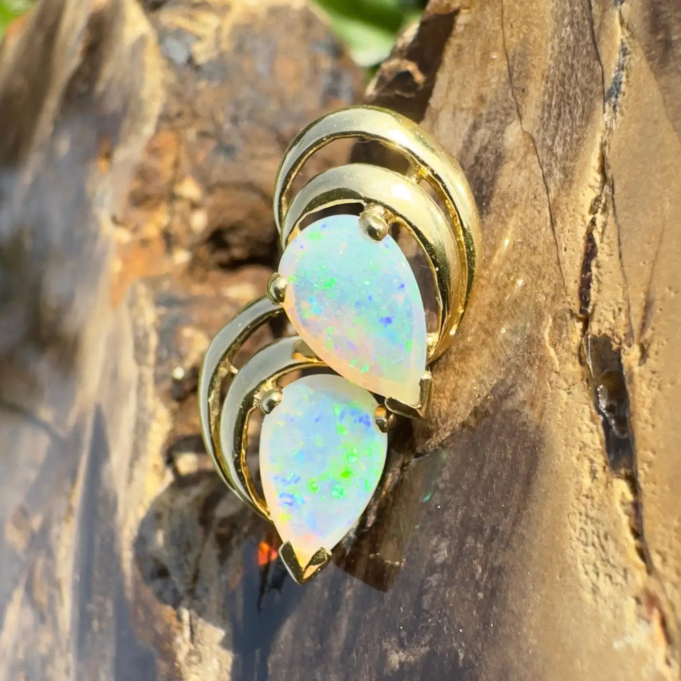 'Outback Aurora' ~ Handcrafted 14ct Solid Gold Lightning Ridge Opal Earrings