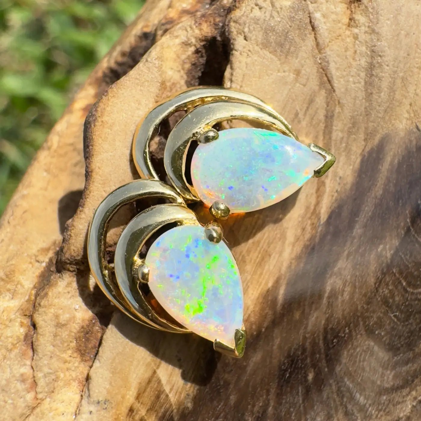 'Outback Aurora' ~ Handcrafted 14ct Solid Gold Lightning Ridge Opal Earrings