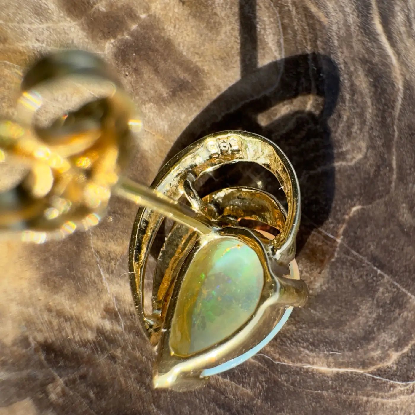 'Outback Aurora' ~ Handcrafted 14ct Solid Gold Lightning Ridge Opal Earrings