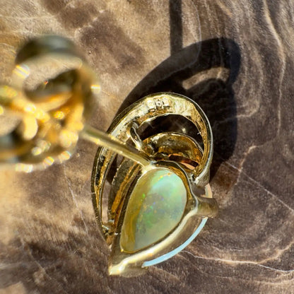 'Outback Aurora' ~ Handcrafted 14ct Solid Gold Lightning Ridge Opal Earrings