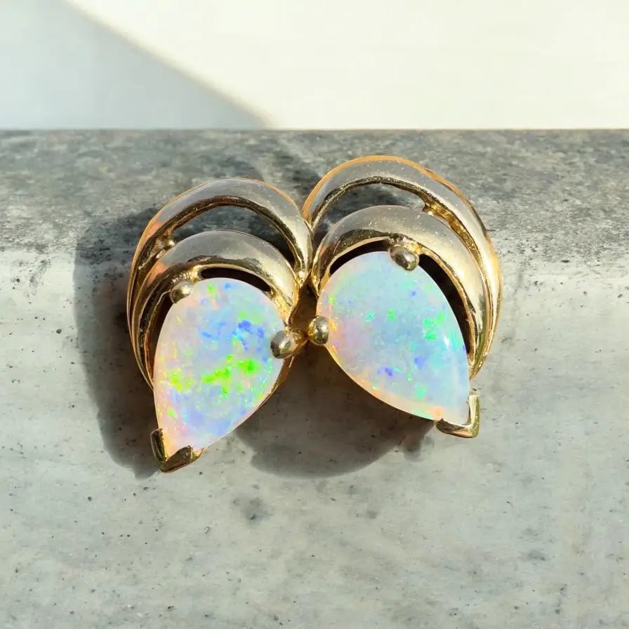 'Outback Aurora' ~ Handcrafted 14ct Solid Gold Lightning Ridge Opal Earrings