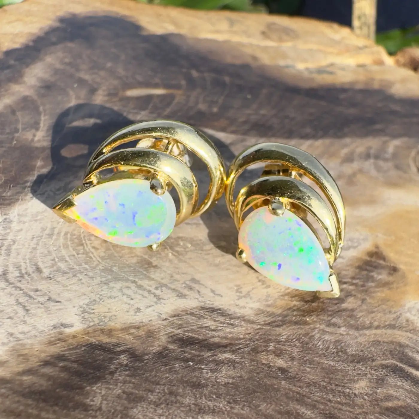 'Outback Aurora' ~ Handcrafted 14ct Solid Gold Lightning Ridge Opal Earrings