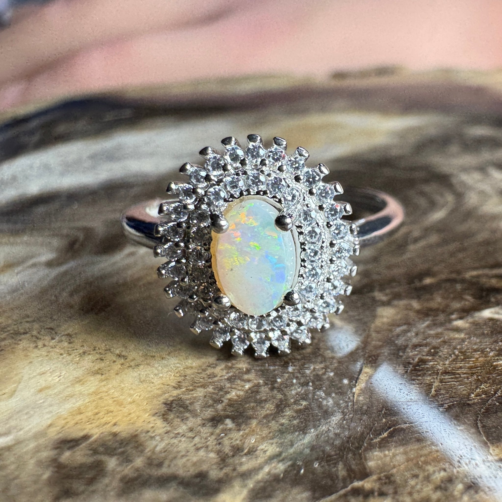 Outback Elegance ~ Handcrafted 0.8ct Coober Pedy Opal Ring – Sterling Silver Radiance.