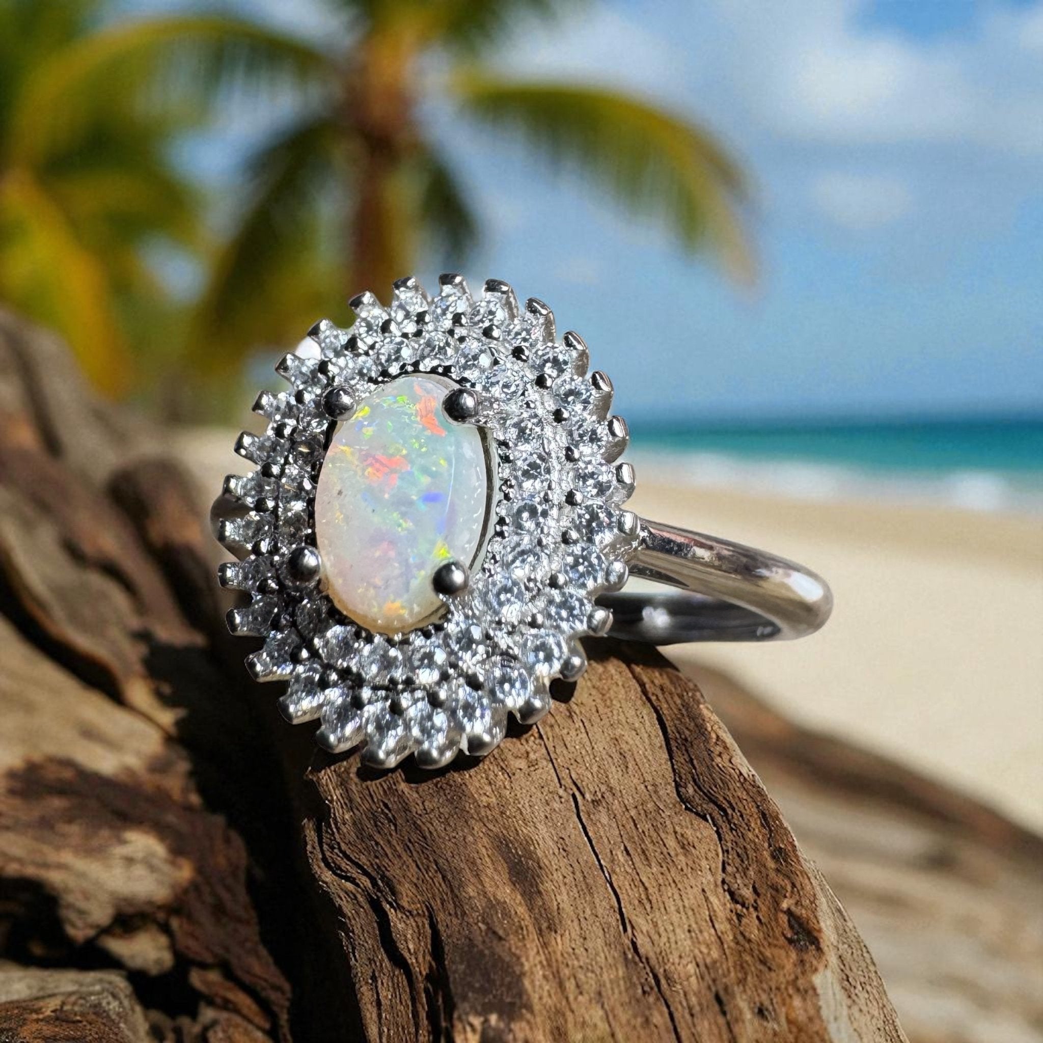 Outback Elegance ~ Handcrafted 0.8ct Coober Pedy Opal Ring – Sterling Silver Radiance.