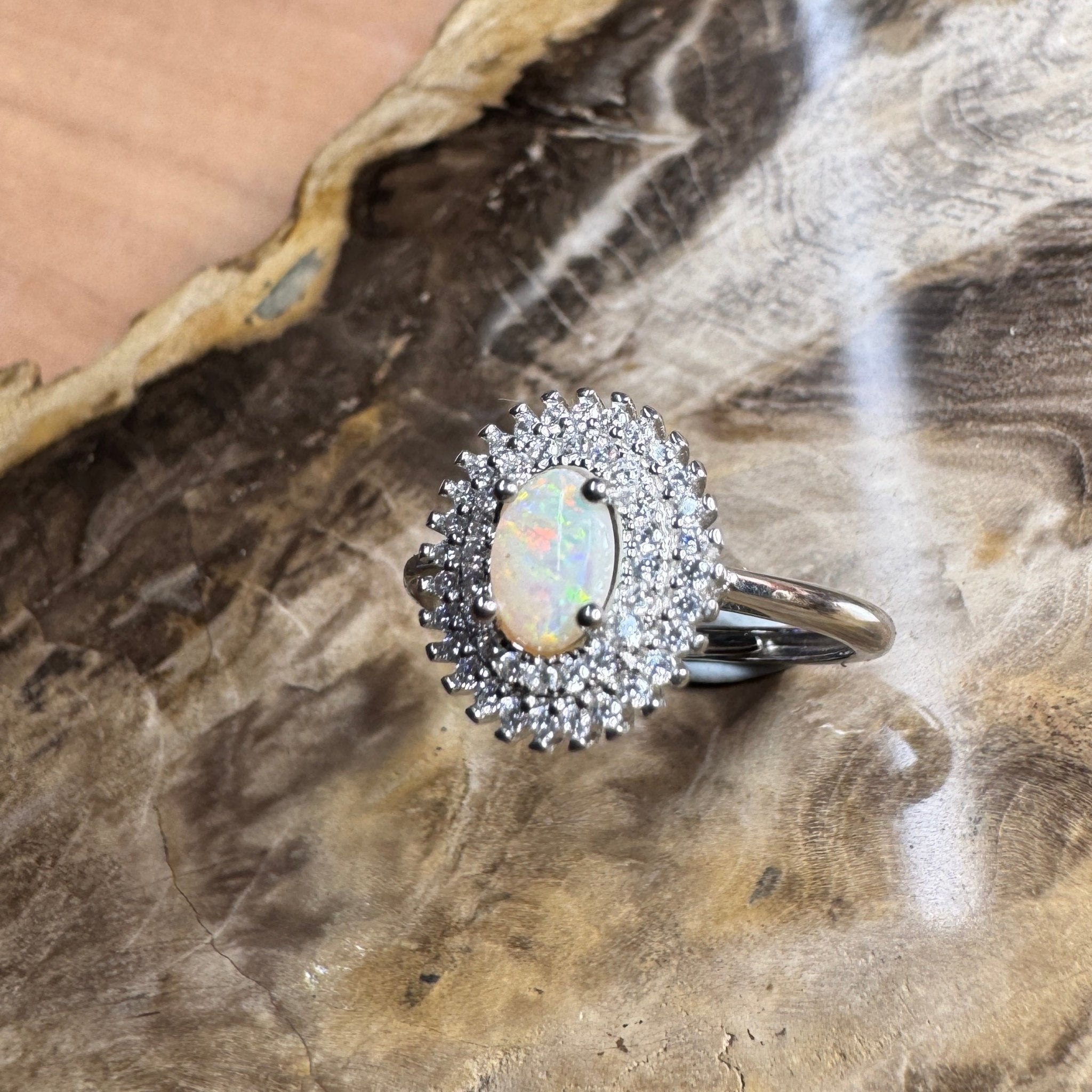 Outback Elegance ~ Handcrafted 0.8ct Coober Pedy Opal Ring – Sterling Silver Radiance.