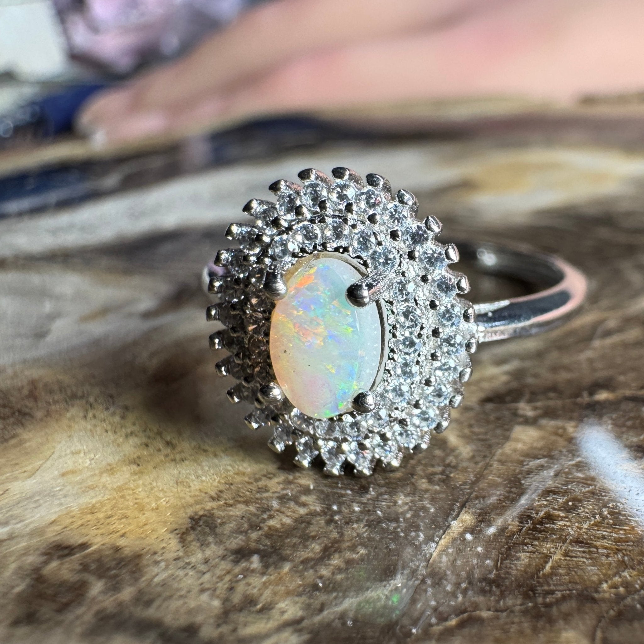 Outback Elegance ~ Handcrafted 0.8ct Coober Pedy Opal Ring – Sterling Silver Radiance.