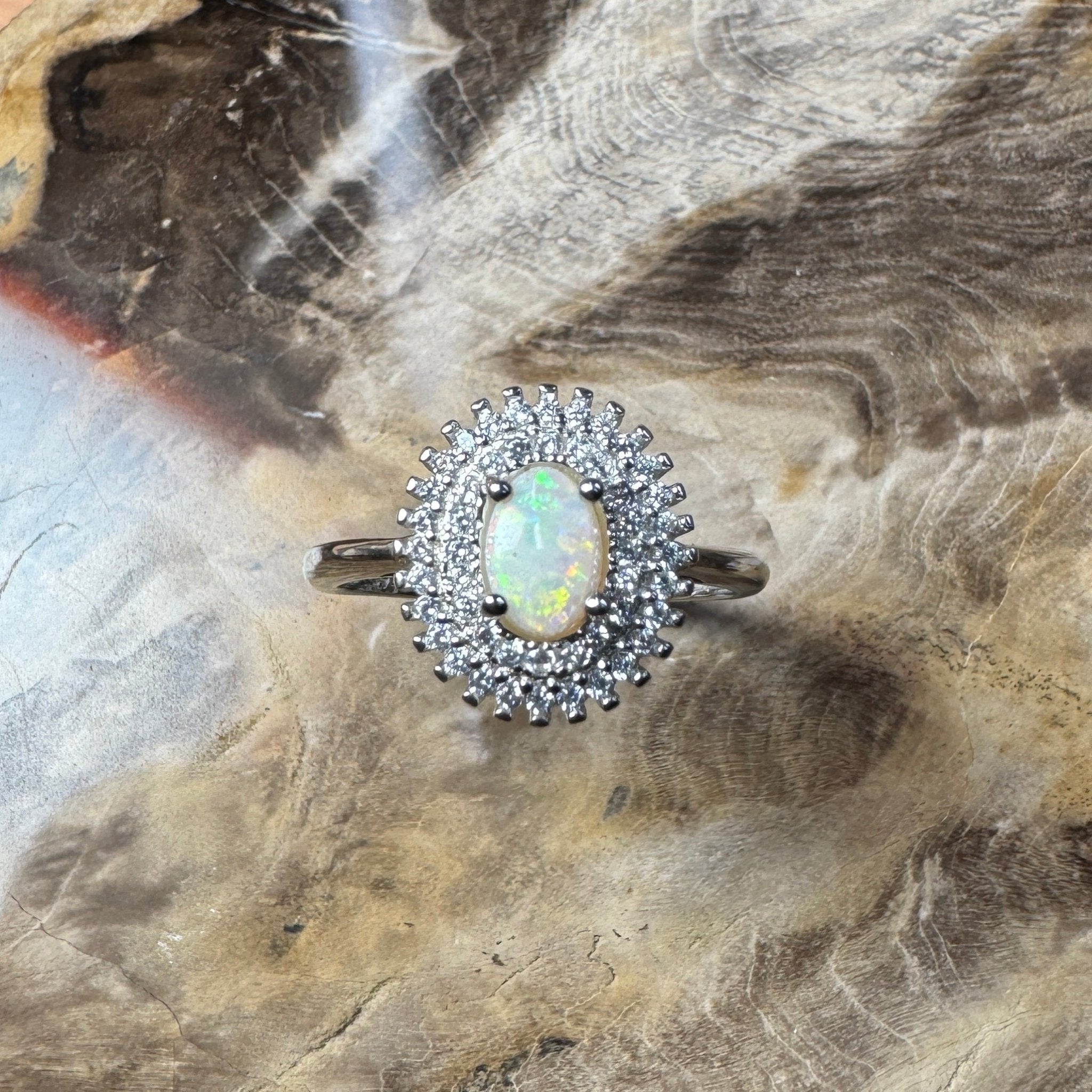 Outback Elegance ~ Handcrafted 0.8ct Coober Pedy Opal Ring – Sterling Silver Radiance.