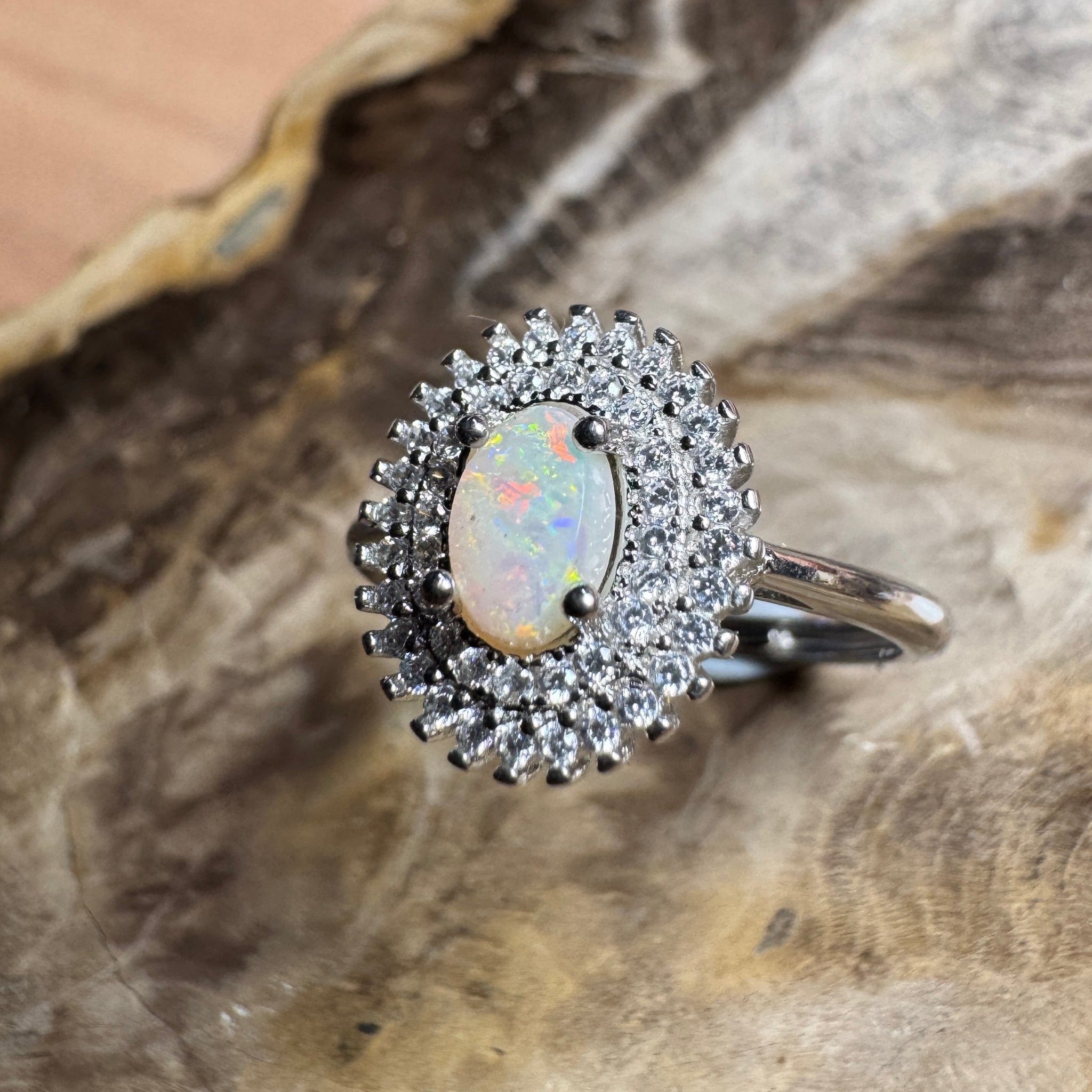 Outback Elegance ~ Handcrafted 0.8ct Coober Pedy Opal Ring – Sterling Silver Radiance.