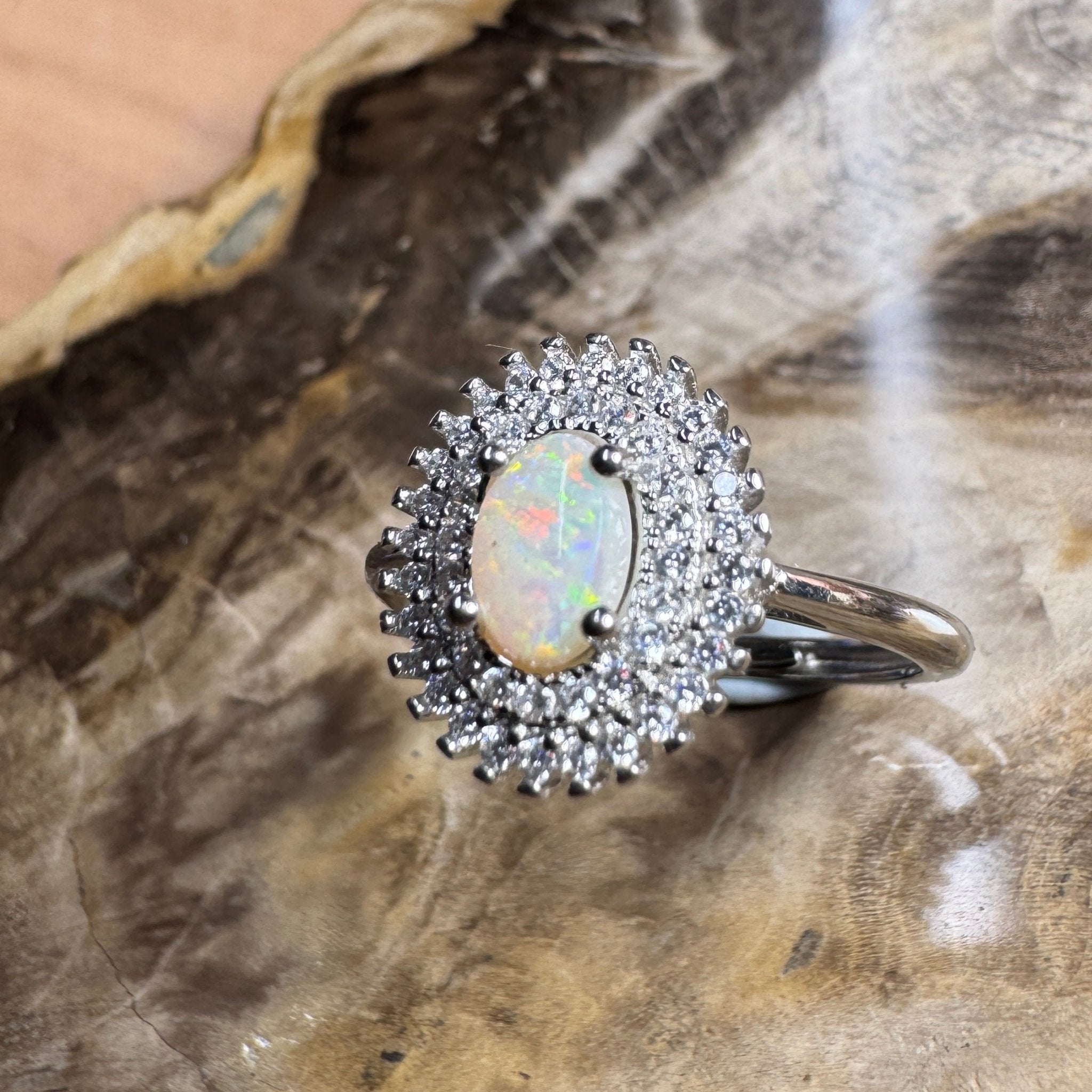 Outback Elegance ~ Handcrafted 0.8ct Coober Pedy Opal Ring – Sterling Silver Radiance.
