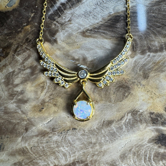 Outback Guardian ~ 0.5ct Solid Coober Pedy Opal and Cubic Zirconia 925 Gold Plated Sterling Silver Necklace