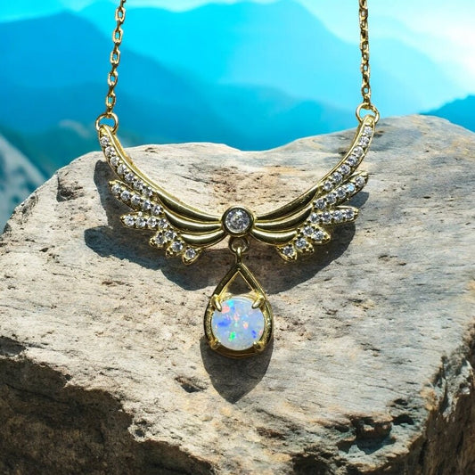 Outback Guardian ~ 0.5ct Solid Coober Pedy Opal and Cubic Zirconia 925 Gold Plated Sterling Silver Necklace
