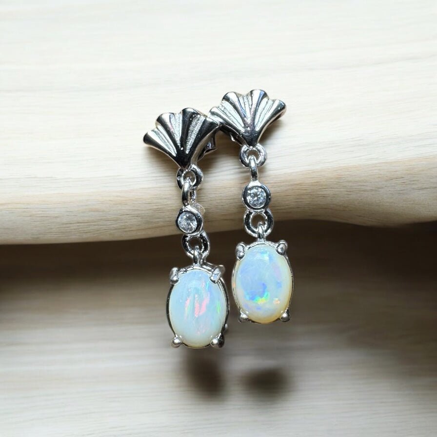 Outback Horizon ~ 1.4ct Solid Lightning Ridge Opal and Cubic Zirconia 925 Silver Earrings