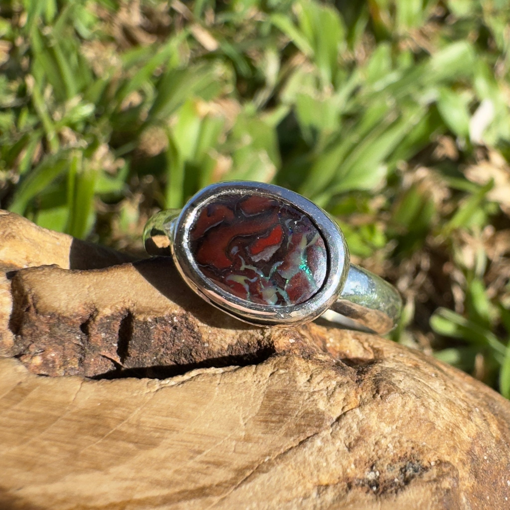 Outback Shine ~ 1.9ct Solid Queensland Boulder Opal 925 Sterling Silver Ring