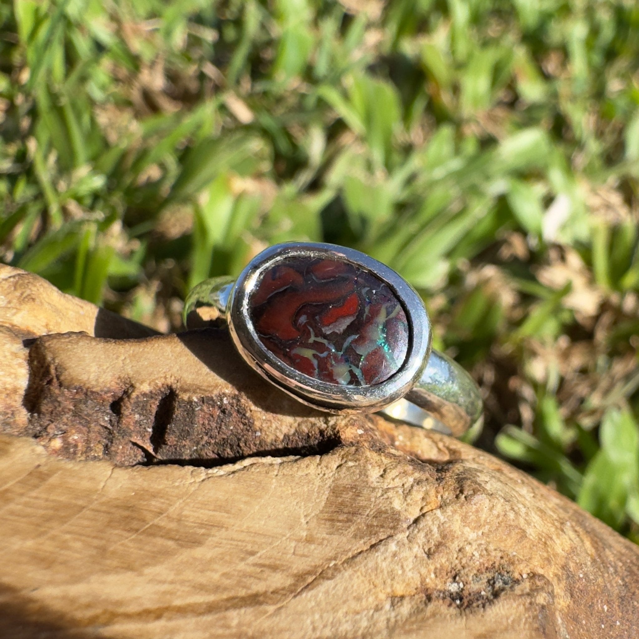 Outback Shine ~ 1.9ct Solid Queensland Boulder Opal 925 Sterling Silver Ring