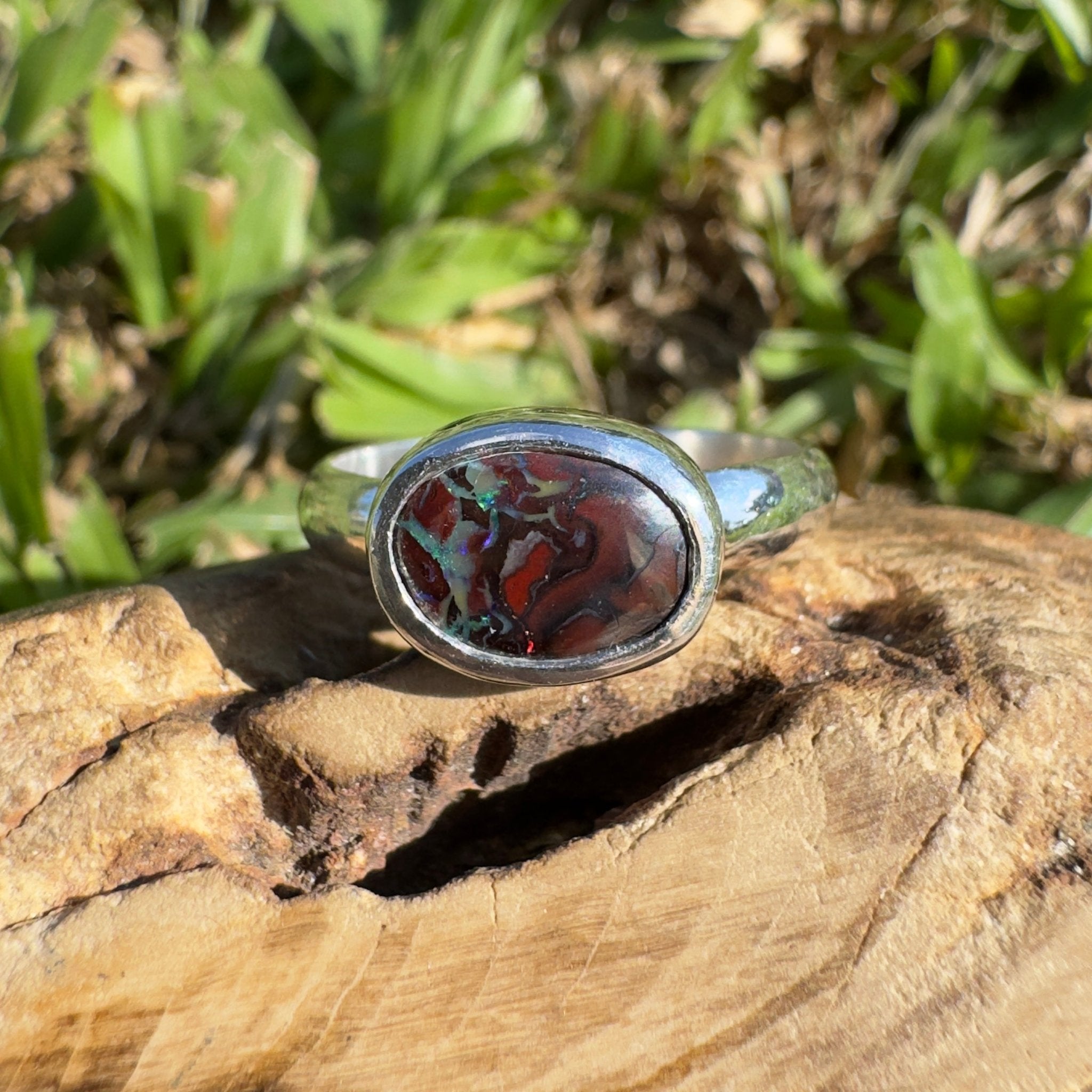 Outback Shine ~ 1.9ct Solid Queensland Boulder Opal 925 Sterling Silver Ring
