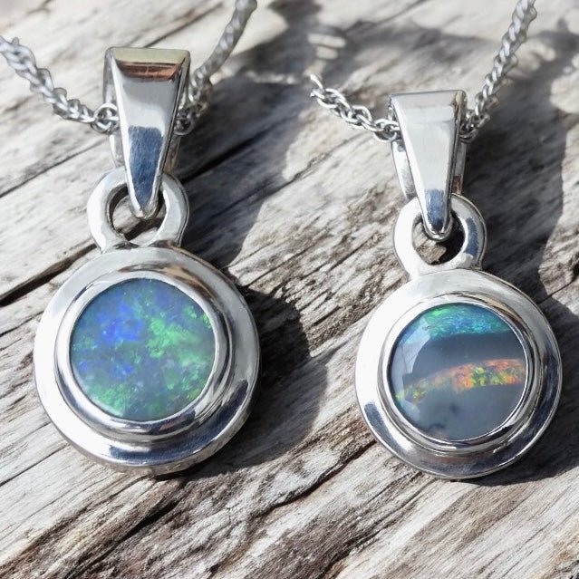 Outback Spirit ~ 1.4ct Double Sided (Two Opals) Solid Lightning Ridge Opal 925 Silver Pendant Necklace