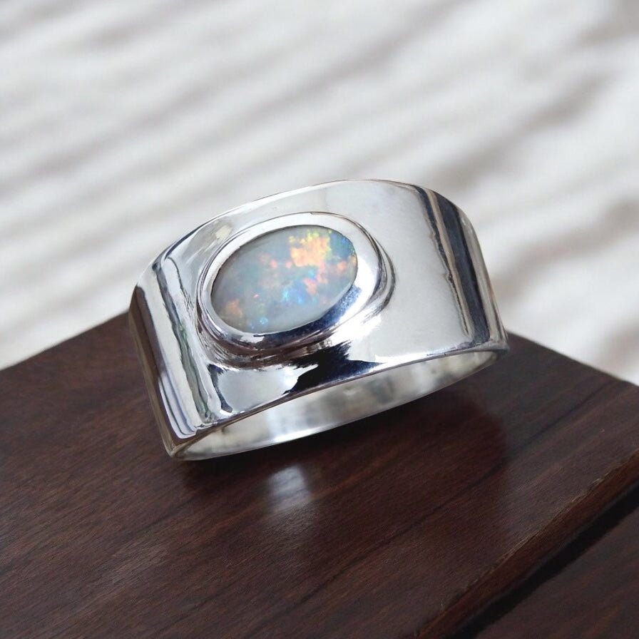 Outback Starry Sky ~ 0.8ct Solid Mintabie Opal 925 Silver Ring