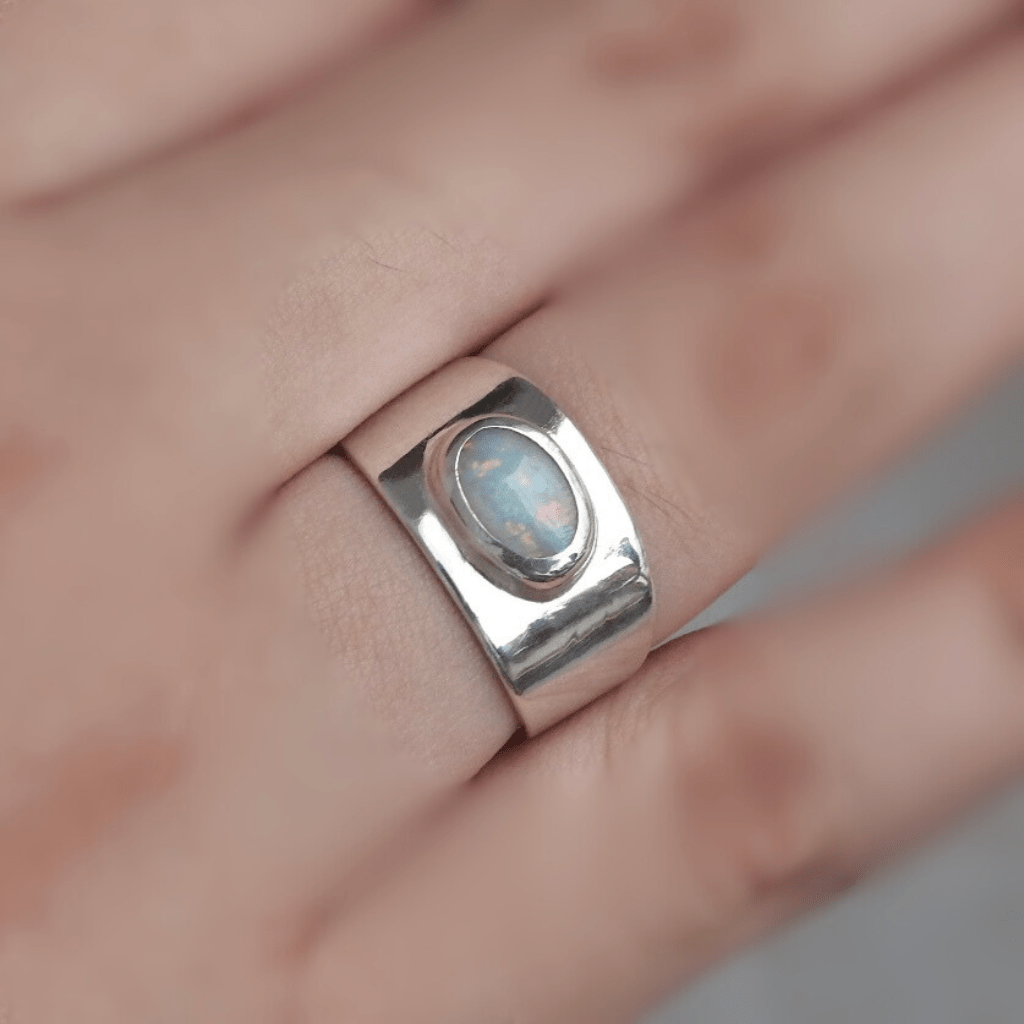 Outback Starry Sky ~ 0.8ct Solid Mintabie Opal 925 Silver Ring