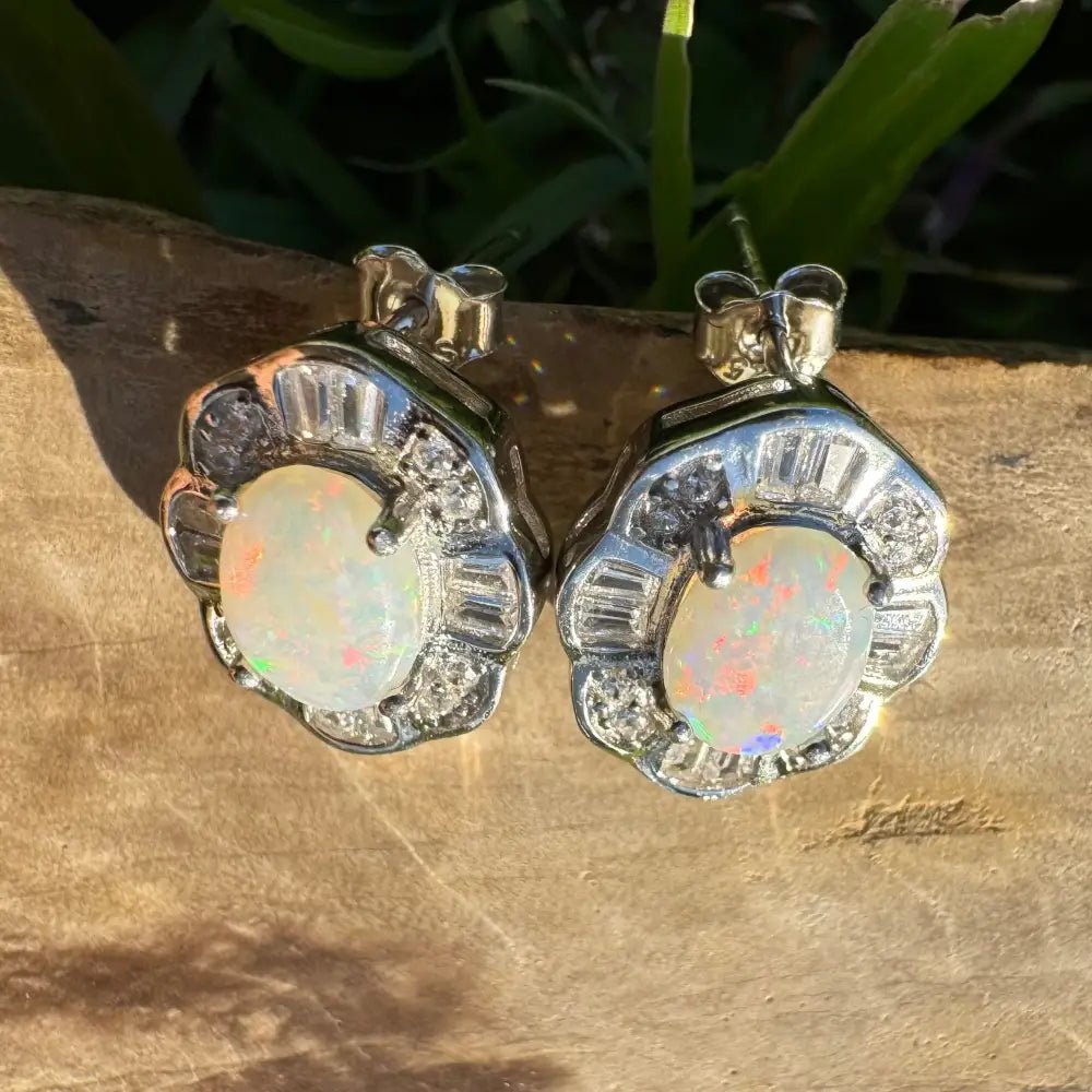 'Outback Stars' ~ Handcrafted 1.4ct Solid Coober Pedy Opal and Cubic Zirconia 925 Sterling Silver Earrings