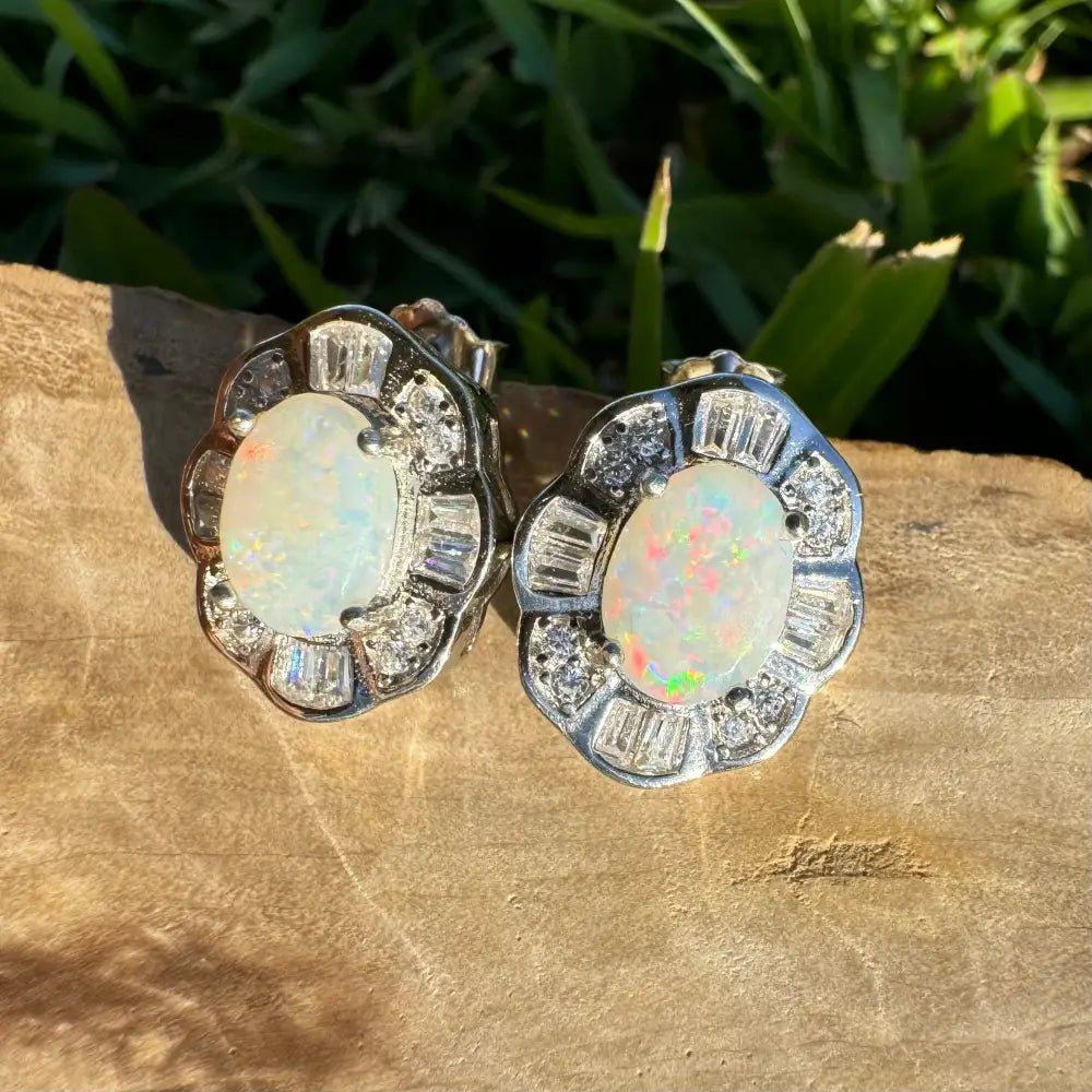 'Outback Stars' ~ Handcrafted 1.4ct Solid Coober Pedy Opal and Cubic Zirconia 925 Sterling Silver Earrings