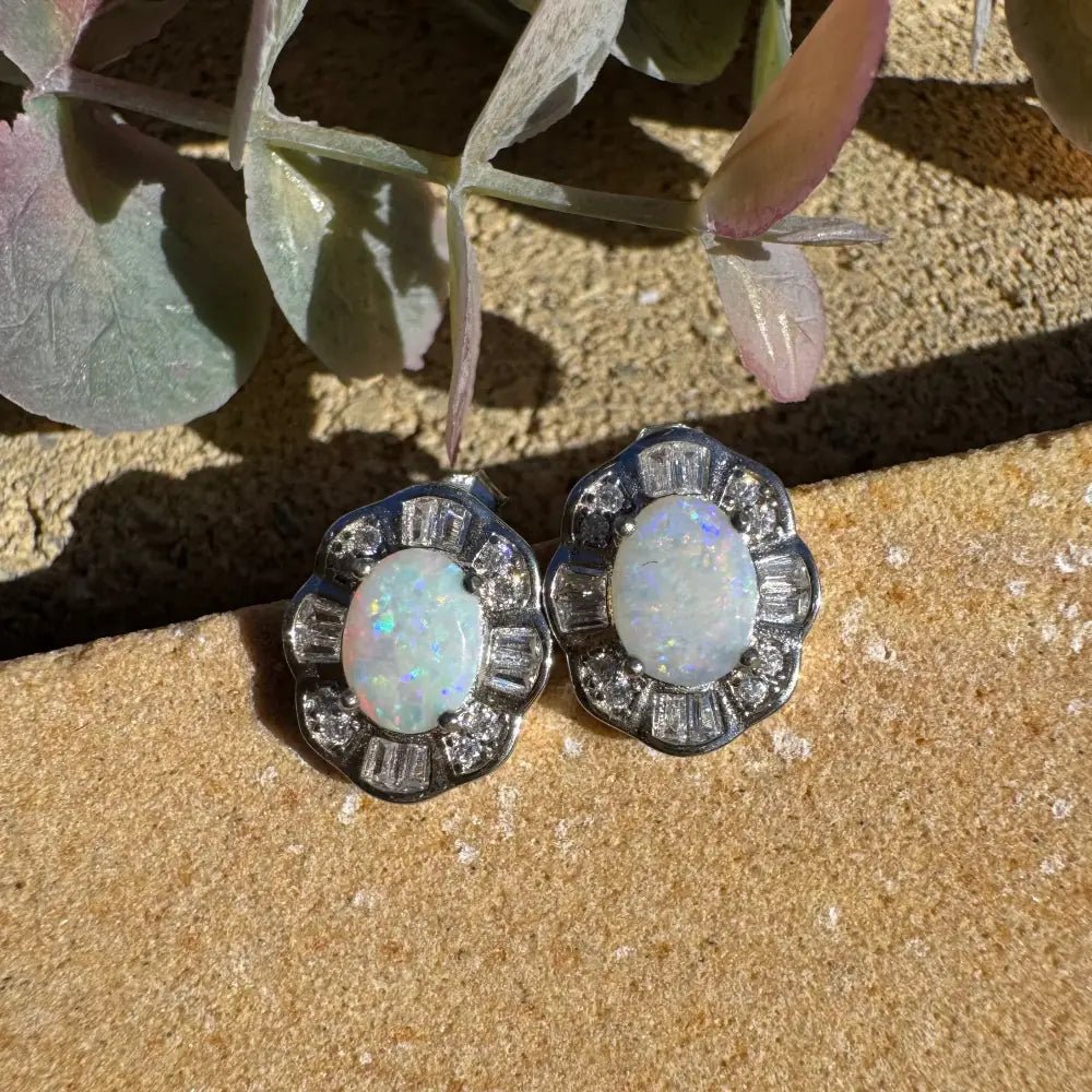 'Outback Stars' ~ Handcrafted 1.4ct Solid Coober Pedy Opal and Cubic Zirconia 925 Sterling Silver Earrings