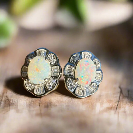 'Outback Stars' ~ Handcrafted 1.4ct Solid Coober Pedy Opal and Cubic Zirconia 925 Sterling Silver Earrings