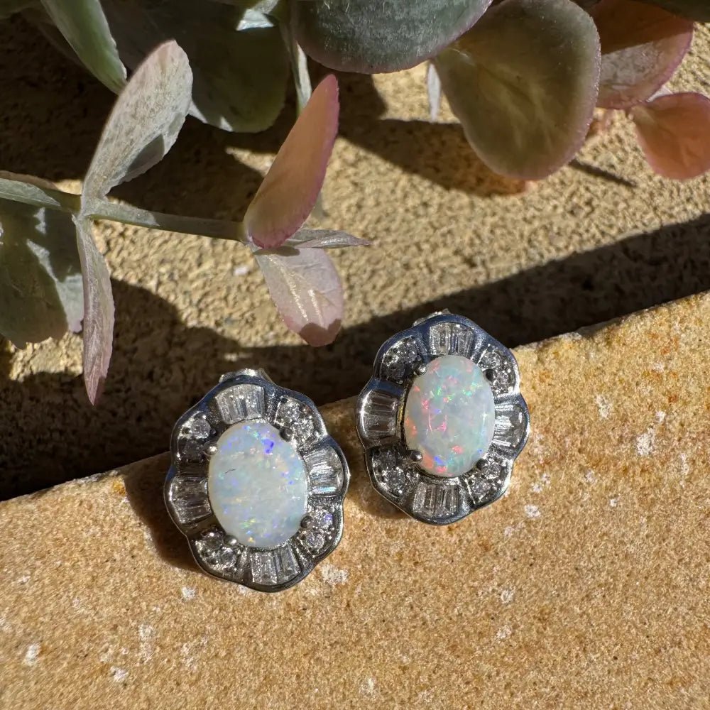 'Outback Stars' ~ Handcrafted 1.4ct Solid Coober Pedy Opal and Cubic Zirconia 925 Sterling Silver Earrings