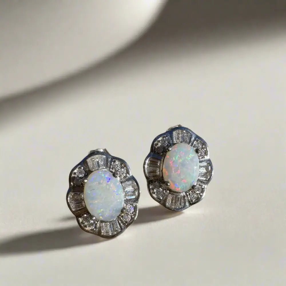 'Outback Stars' ~ Handcrafted 1.4ct Solid Coober Pedy Opal and Cubic Zirconia 925 Sterling Silver Earrings