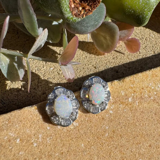 'Outback Stars' ~ Handcrafted 1.4ct Solid Coober Pedy Opal and Cubic Zirconia 925 Sterling Silver Earrings