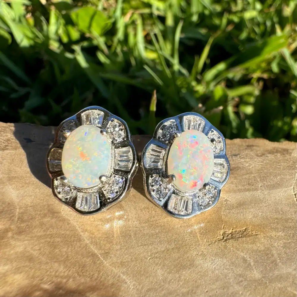 'Outback Stars' ~ Handcrafted 1.4ct Solid Coober Pedy Opal and Cubic Zirconia 925 Sterling Silver Earrings