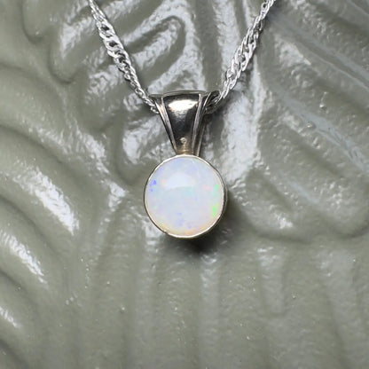 Silver opal pendant necklace from Outback to Ocean handcrafted 9ct solid white gold with Coober Pedy opal