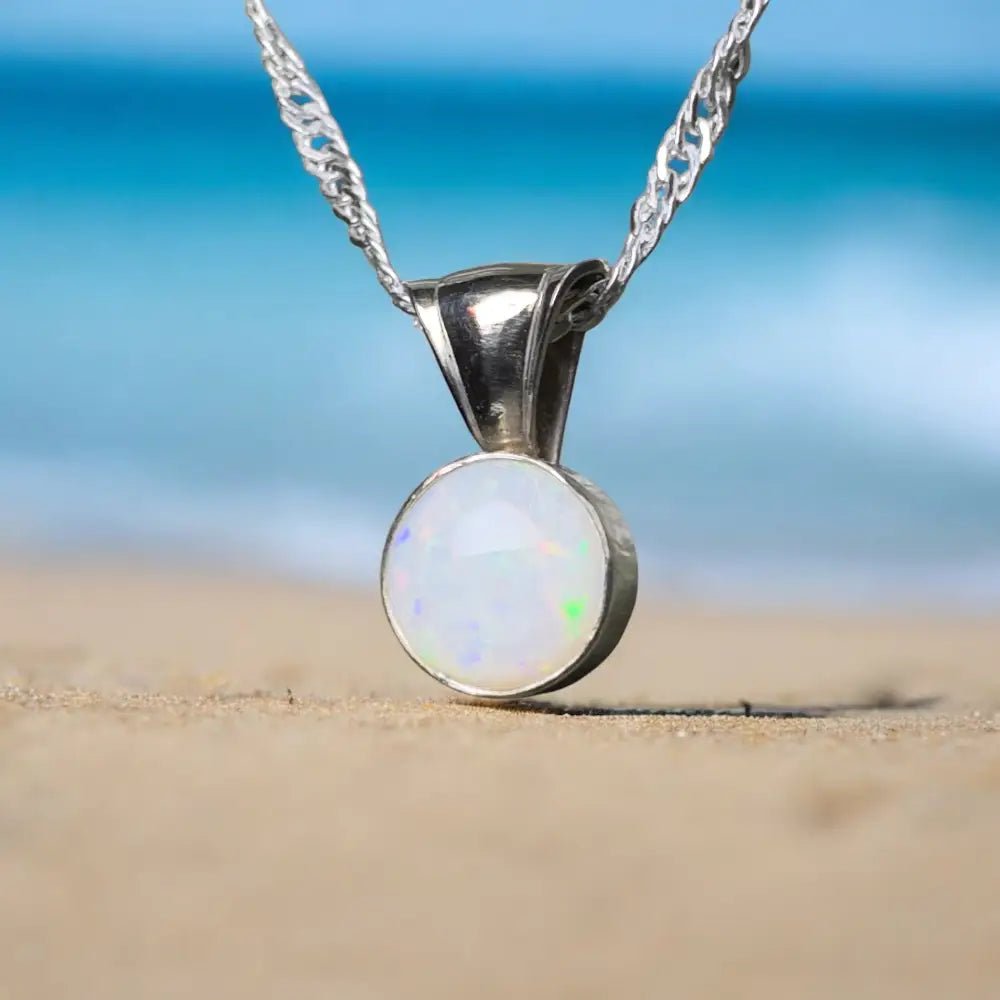 'Outback to Ocean' ~ Handcrafted 9ct Solid White Gold 1ct Coober Pedy Opal Pendant