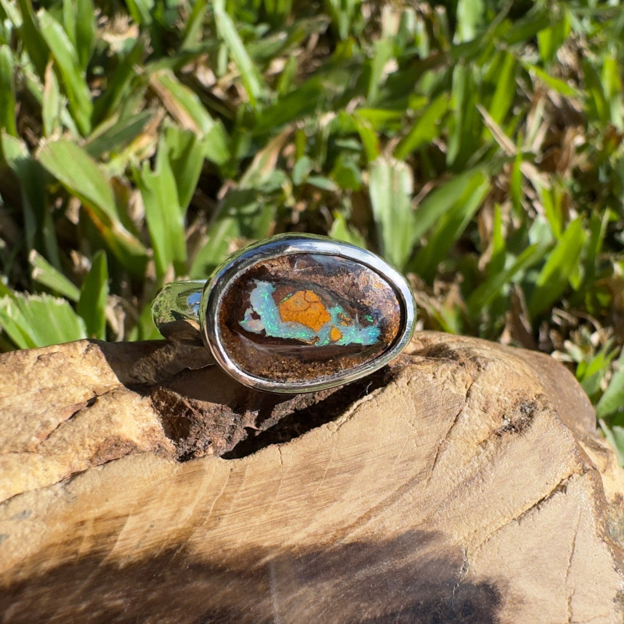 Outback to Ocean Spray ~ 4ct Solid Queensland Boulder Opal 925 Sterling Silver Ring