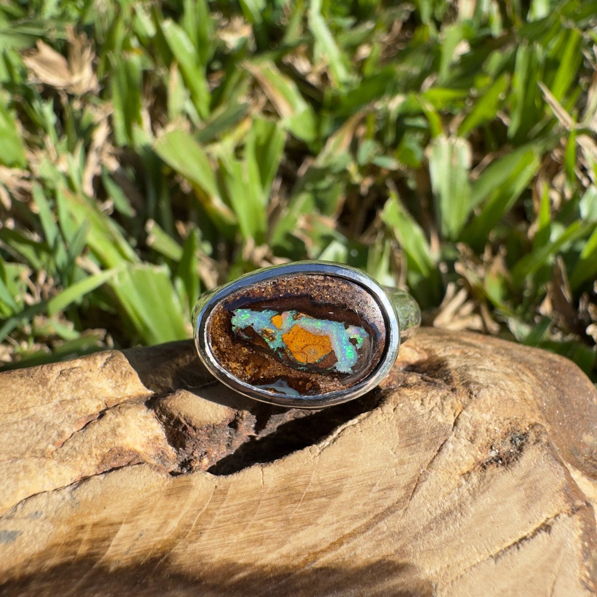 Outback to Ocean Spray ~ 4ct Solid Queensland Boulder Opal 925 Sterling Silver Ring