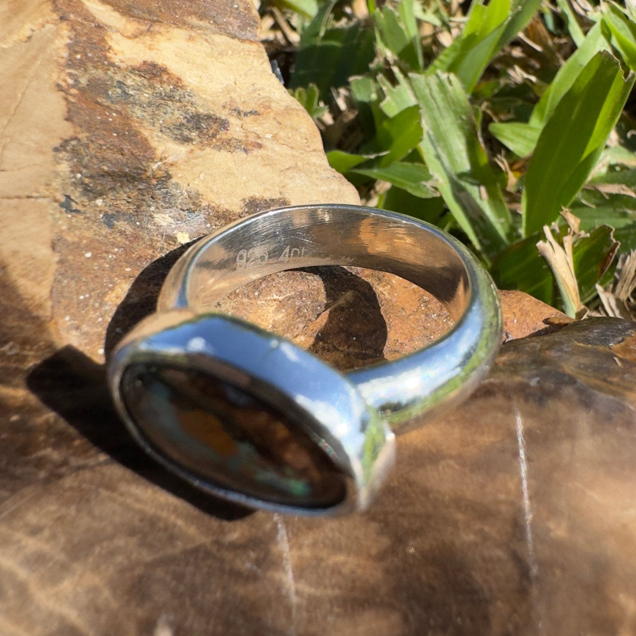 Outback to Ocean Spray ~ 4ct Solid Queensland Boulder Opal 925 Sterling Silver Ring