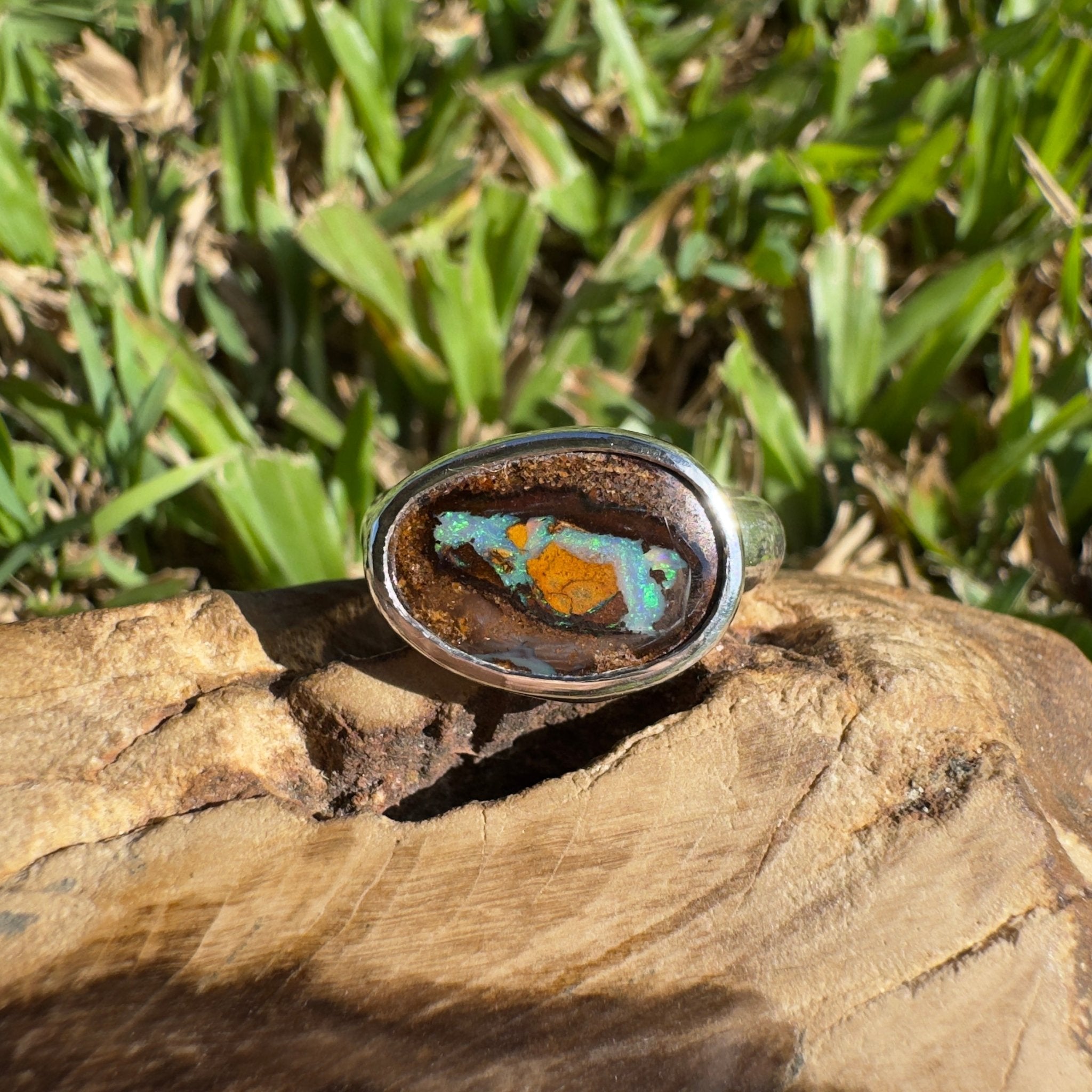 Outback to Ocean Spray ~ 4ct Solid Queensland Boulder Opal 925 Sterling Silver Ring