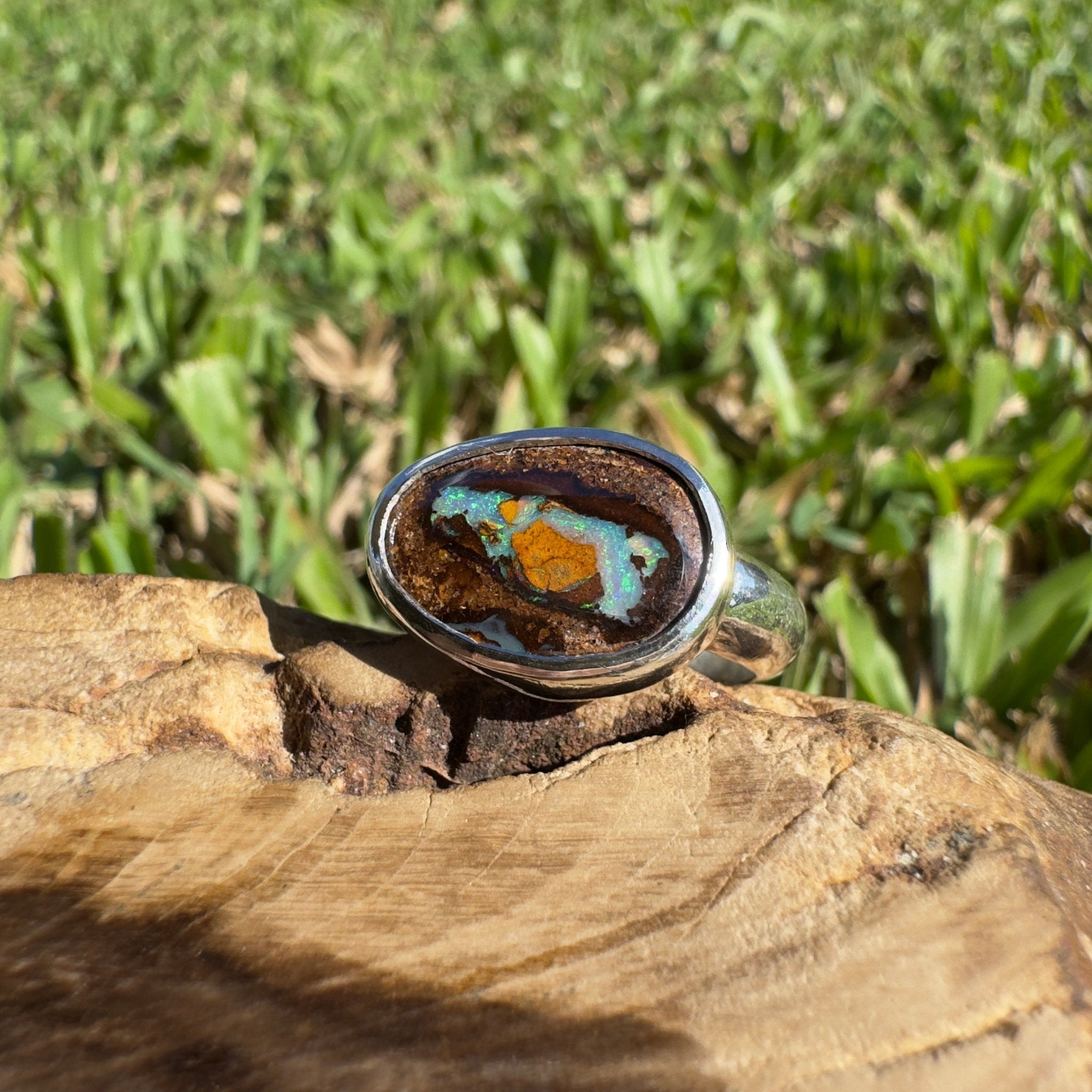 Outback to Ocean Spray ~ 4ct Solid Queensland Boulder Opal 925 Sterling Silver Ring