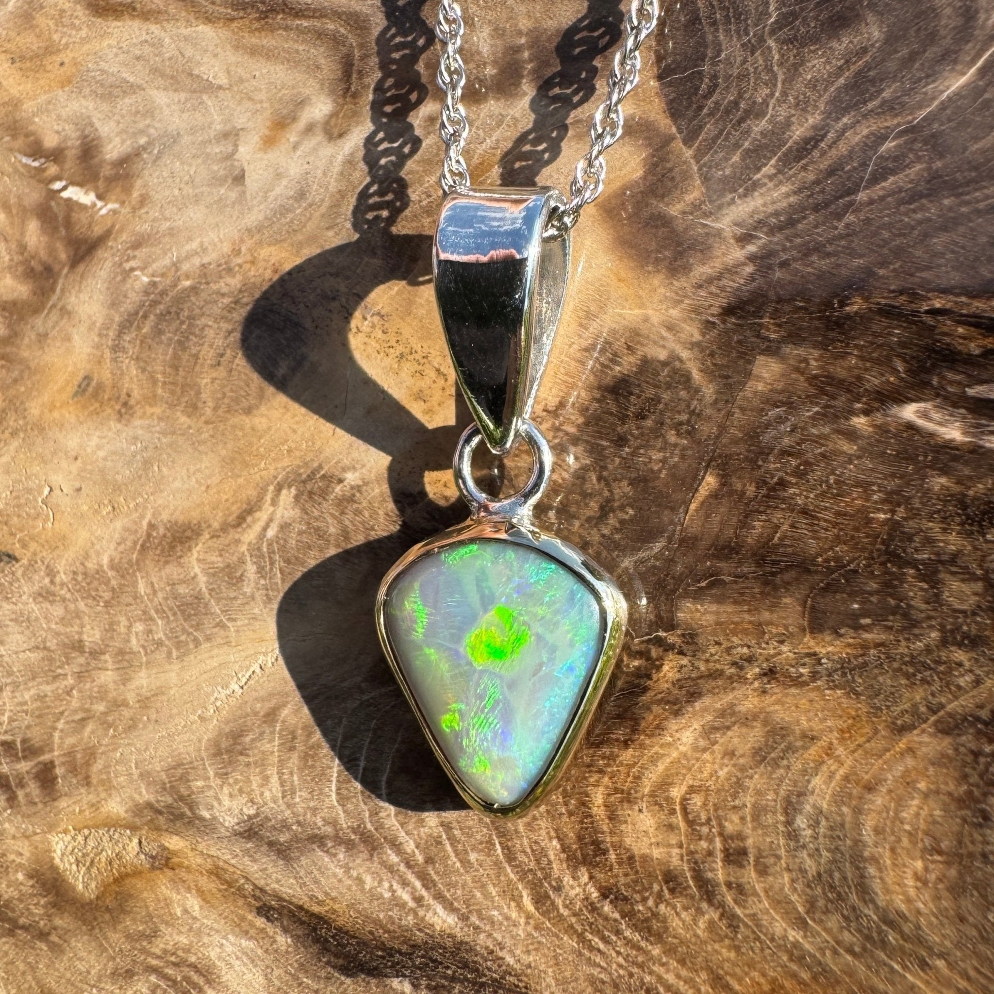 Pacific Stream ~ 3ct Solid Lightning Ridge Opal Two - tone 9ct Gold and 925 Sterling Silver Pendant Necklace