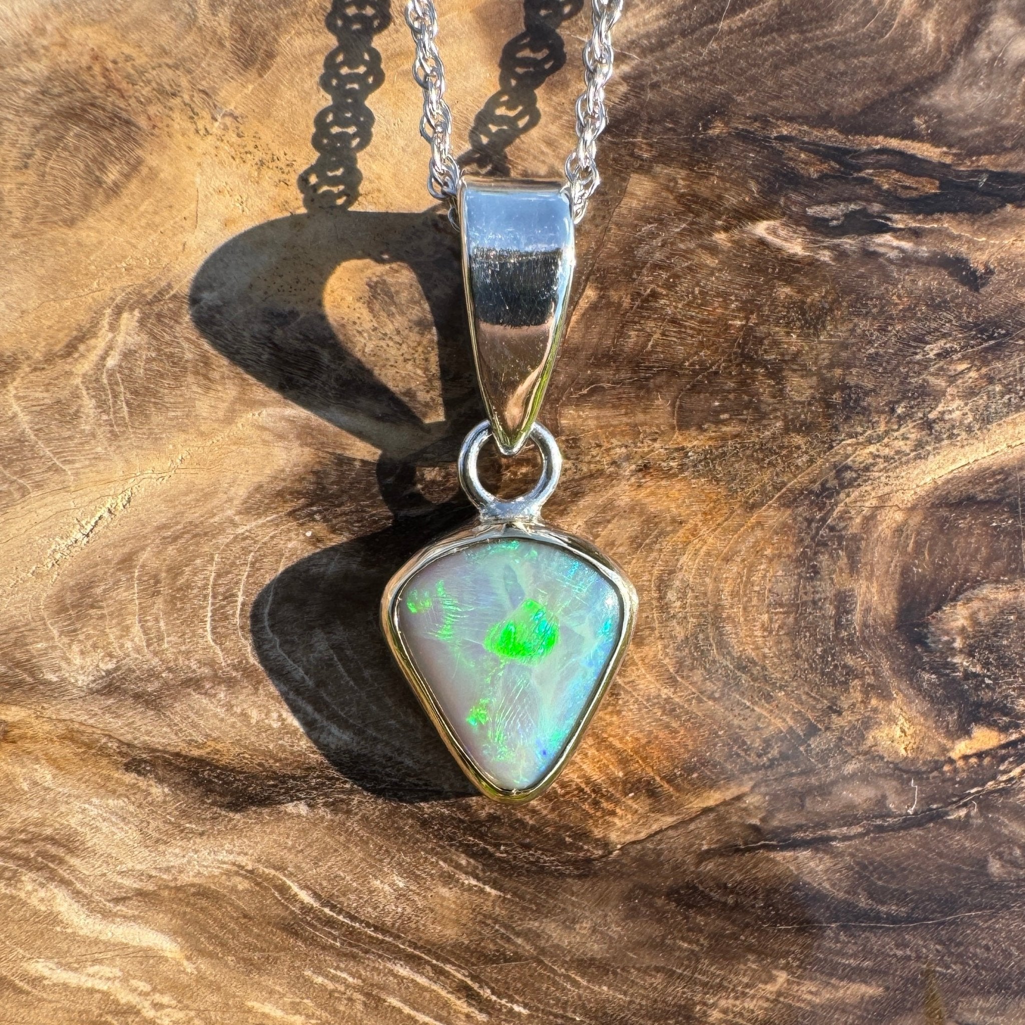 Pacific Stream ~ 3ct Solid Lightning Ridge Opal Two - tone 9ct Gold and 925 Sterling Silver Pendant Necklace